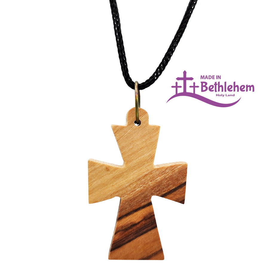 Collier en bois d'olivier, croix byzantine, bénit, fait main à Bethléem