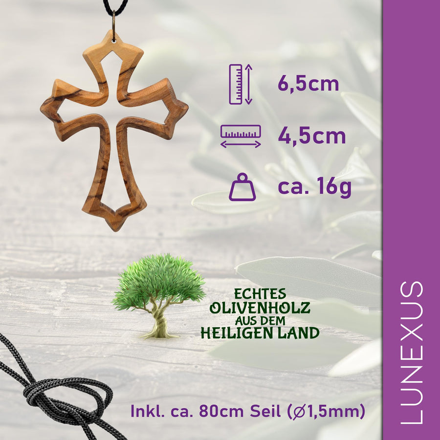 Olive Wood Necklace with Openwork Cross from Bethlehem – Blessed in Our Warehouse – view 2