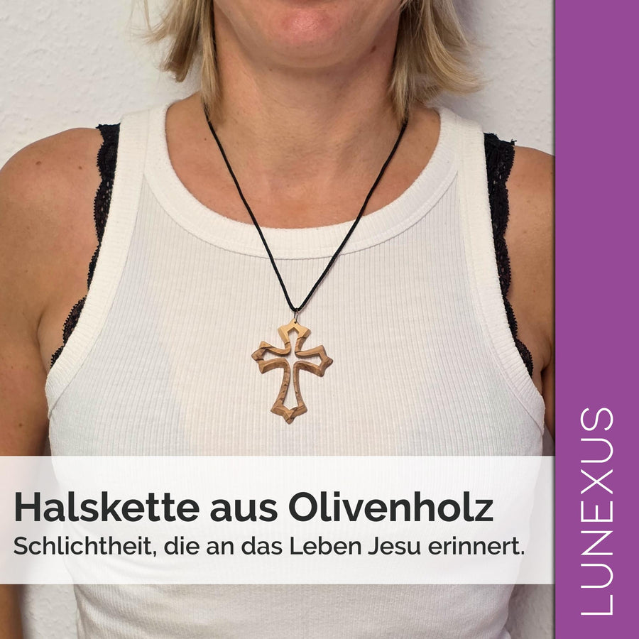 Olive Wood Necklace with Openwork Cross from Bethlehem – Blessed in Our Warehouse – view 6
