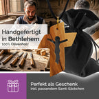Handarbeit Bethlehem Halskette Olivenholz Kreuz mit Christusfigur gesegnet Zertifikat