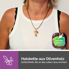 Christliche Halskette Olivenholz Kreuz mit Christusfigur Geschenk Taufe Kommunion