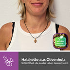 Christliche Halskette Olivenholz Kreuz mit Davidstern Geschenk Taufe Kommunion