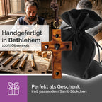 Handarbeit Bethlehem Halskette Olivenholz Kreuz mit Herzen gesegnet Zertifikat drei Knoten