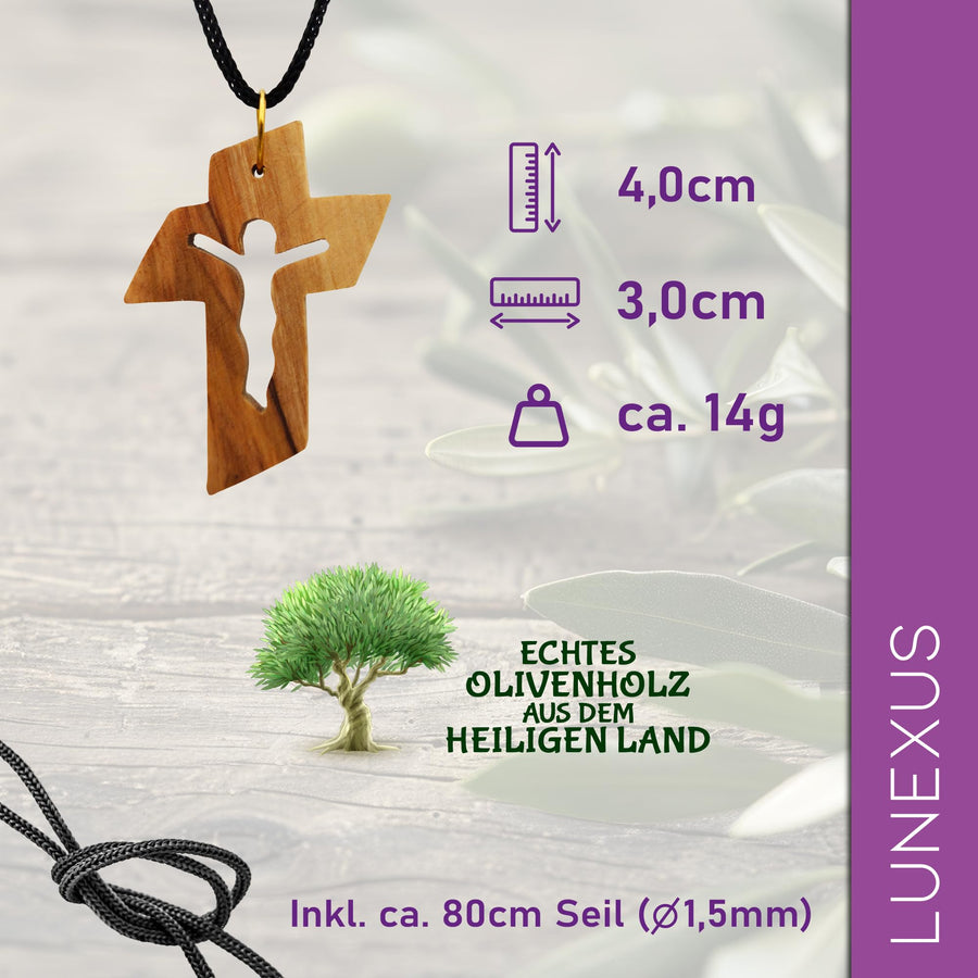 Collana in legno d'ulivo con croce e figura di Cristo (Betlemme) – benedetta nel nostro magazzino – vista 2