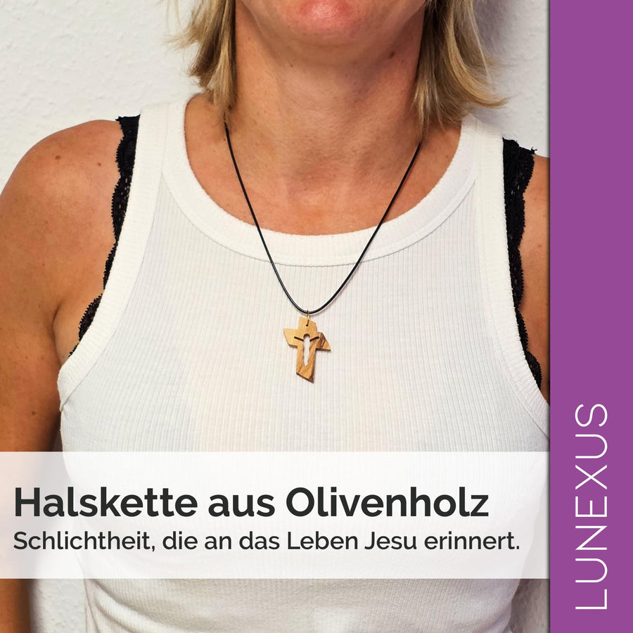 Collana in legno d'ulivo con croce e figura di Cristo (Betlemme) – benedetta nel nostro magazzino – vista 6