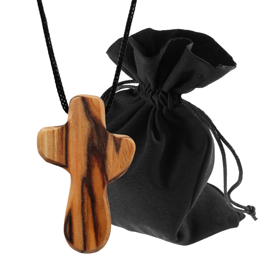 Olive Wood Necklace, Plain Cross from Bethlehem – Blessed in Our Warehouse – product view