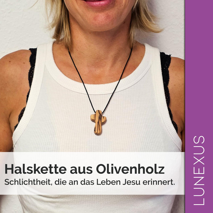Olive Wood Necklace, Plain Cross from Bethlehem – Blessed in Our Warehouse – view 6