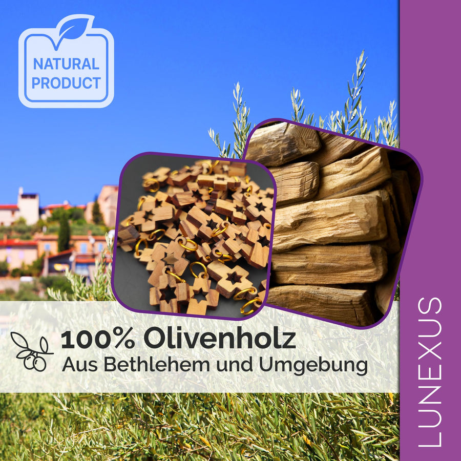 Collar de madera de olivo con cruz y estrella de David de Belén – bendecido – vista 7