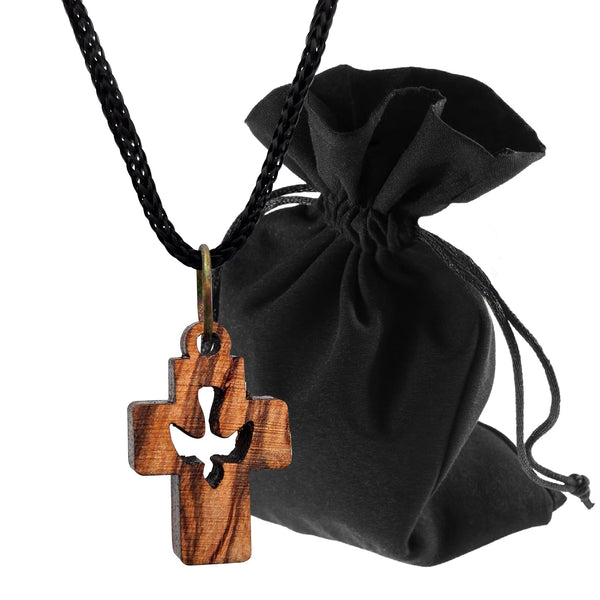 Halskette Olivenholz Kreuz mit Taube aus Bethlehem – bei uns gesegnet