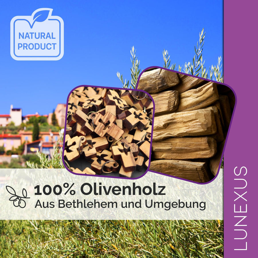 Collar de madera de olivo con cruz y paloma de Belén – bendecido – vista 7