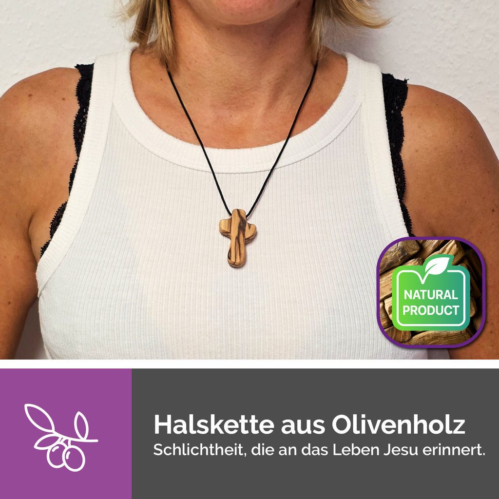 Christliche Halskette Olivenholz Kreuz schlicht Geschenk Taufe Kommunion