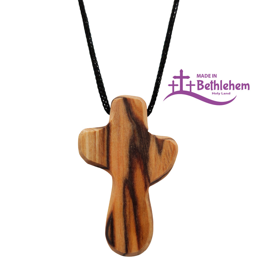 Collier en bois d'olivier, croix sobre, bénit, fait main à Bethléem
