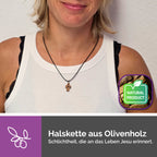 Christliche Halskette Olivenholz Kreuz mit Taube Geschenk Taufe Kommunion