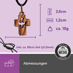 Maße Halskette Olivenholz Kreuz mit Taube Anhänger 2x1,2 cm