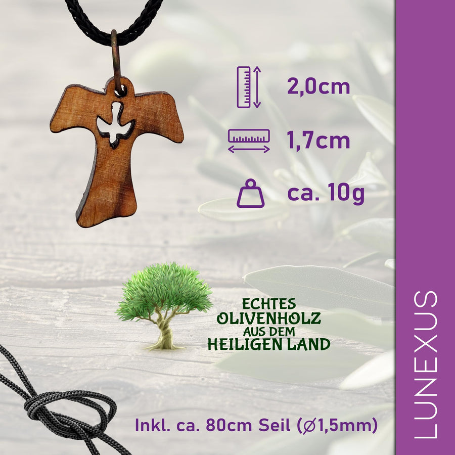 Olive Wood Necklace with Tau Cross and Dove from Bethlehem – Blessed in Our Warehouse – view 2