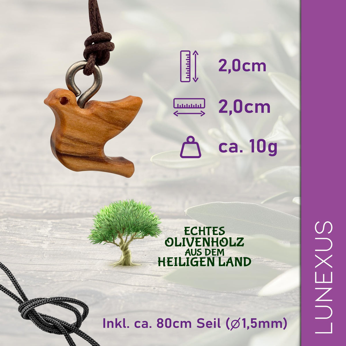 Olive Wood Necklace with Carved Dove from Bethlehem – Blessed in Our Warehouse – view 2