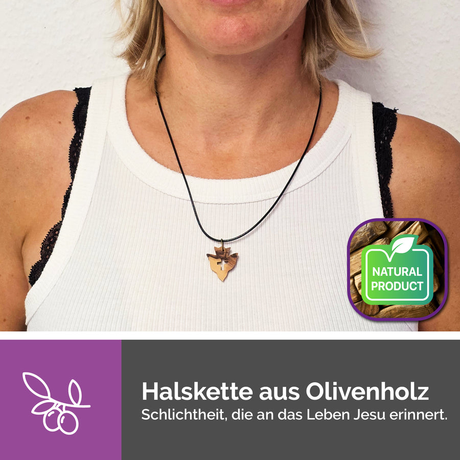 Collier chrétien en bois d'olivier, colombe et croix, cadeau de baptême ou de communion