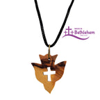 Halskette Olivenholz Taube mit Kreuz Ausschnitt gesegnet