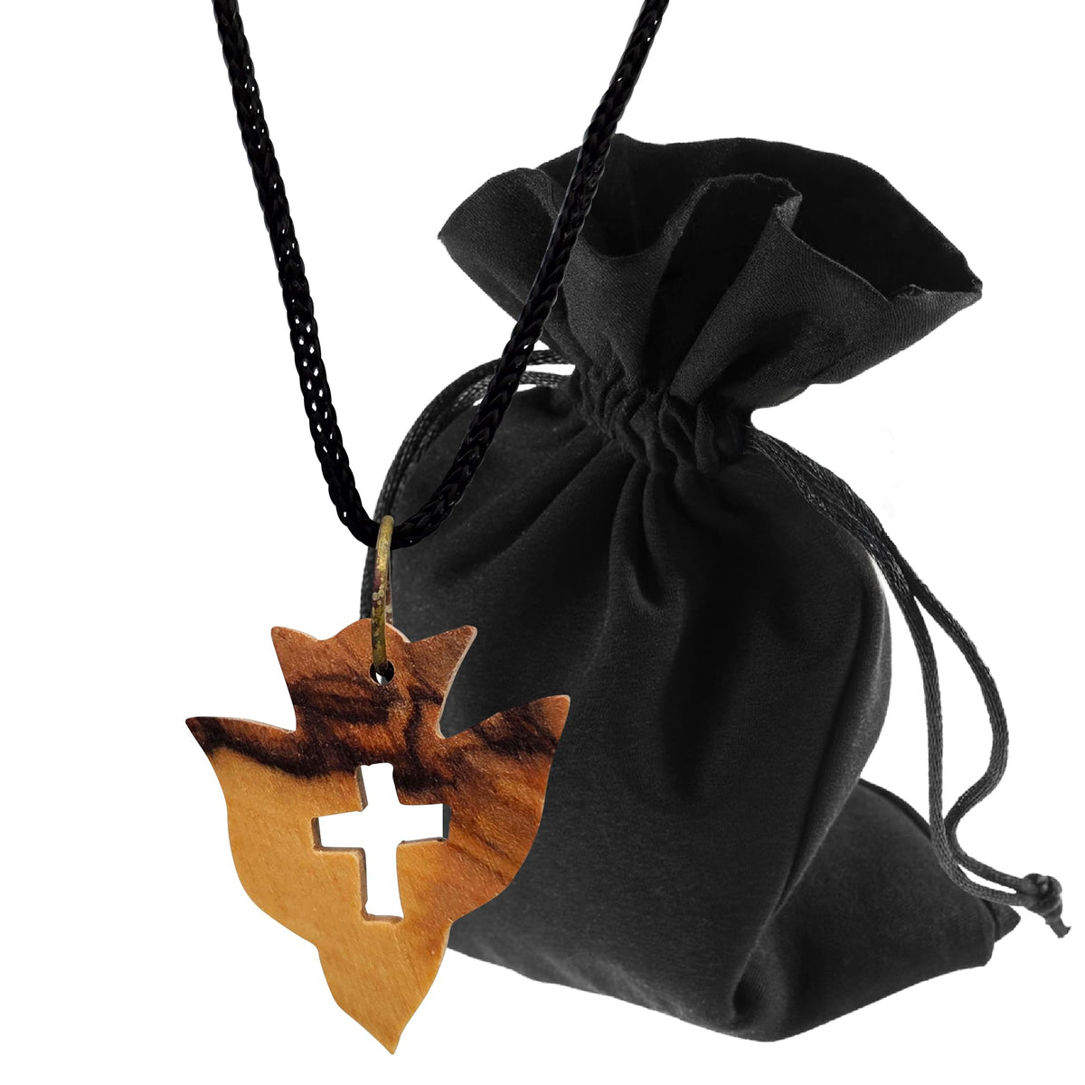 Olive Wood Necklace with Dove and Cross from Bethlehem – Blessed in Our Warehouse – product view