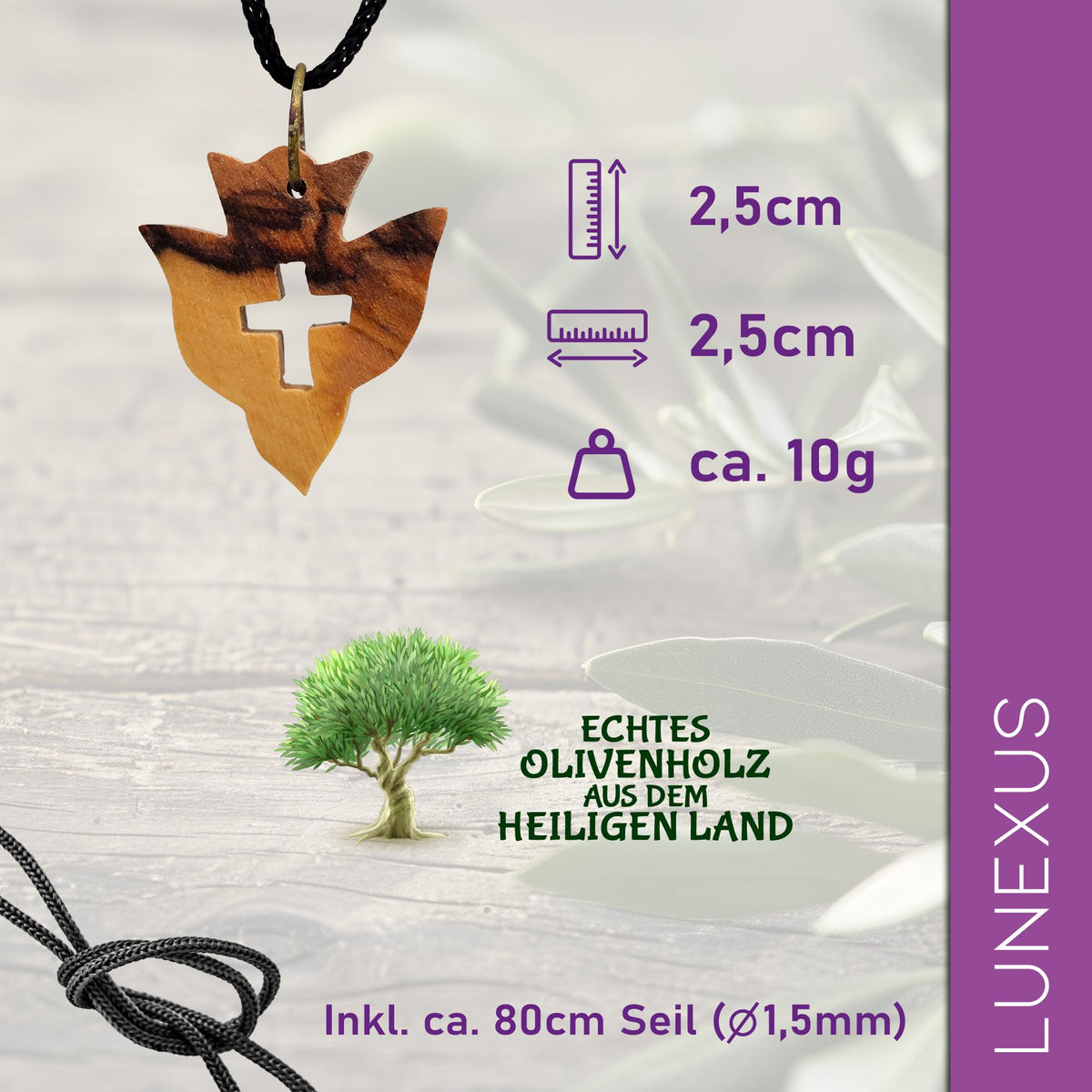 Olive Wood Necklace with Dove and Cross from Bethlehem – Blessed in Our Warehouse – view 2