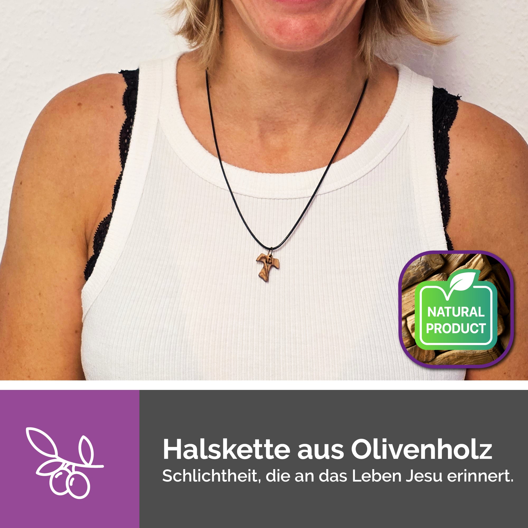 Christliche Halskette Olivenholz Tau Kreuz Taube Geschenk Taufe Kommunion