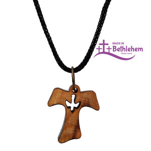 Halskette Olivenholz Tau Kreuz mit Taube – Gesegnet, Handarbeit aus Bethlehem