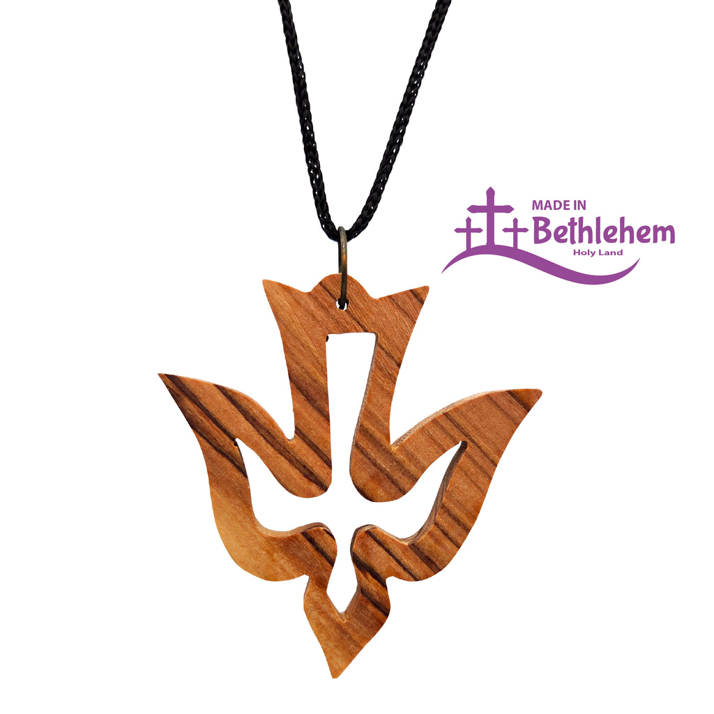 Halskette mit Taubenanhänger aus Olivenholz, christlicher Schmuck gesegnet