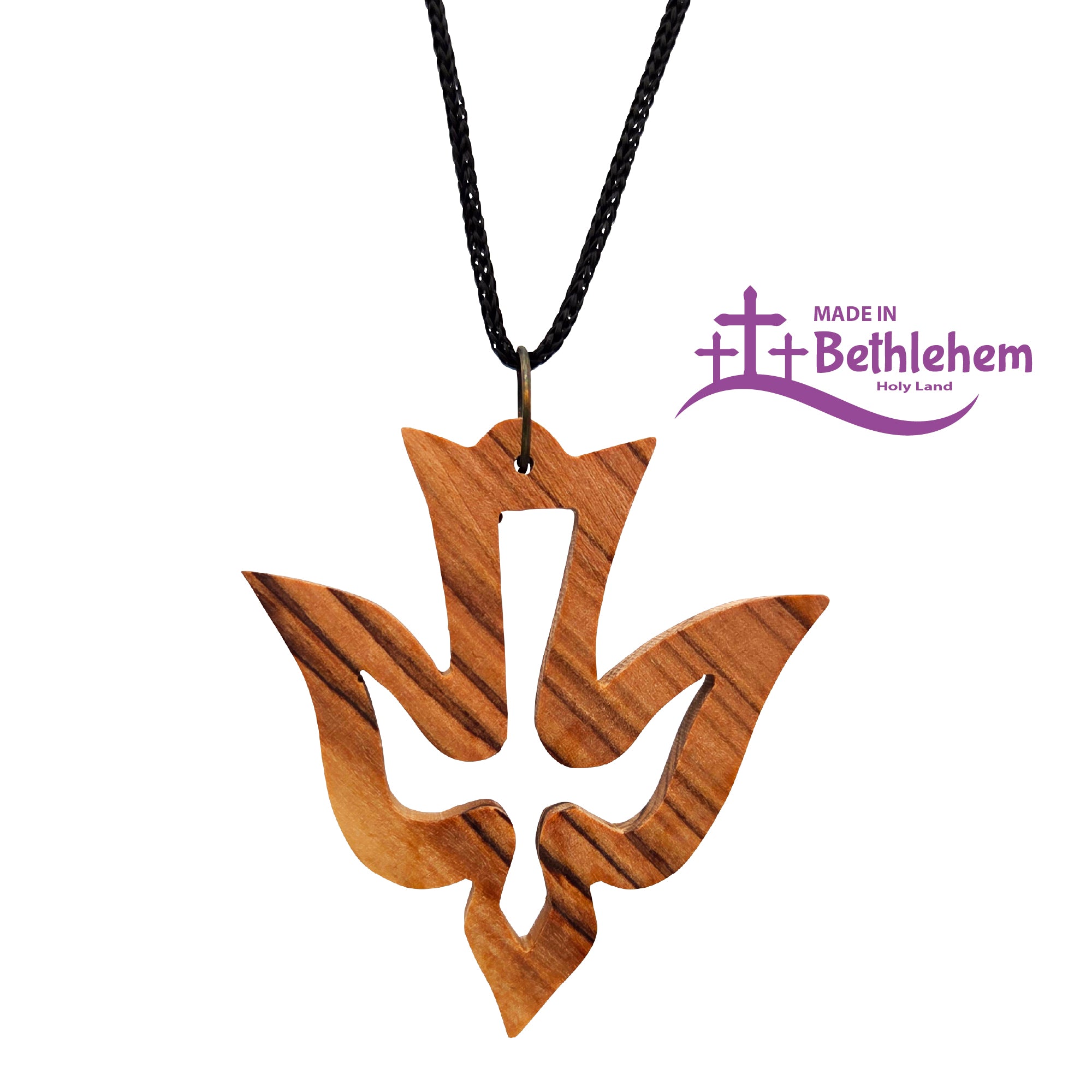 Halskette mit Taubenanhänger aus Olivenholz, christlicher Schmuck gesegnet