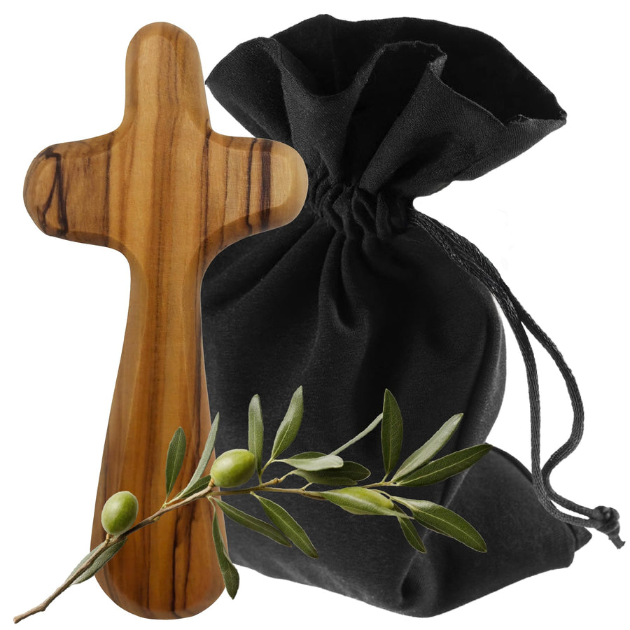 Cruz de mano de madera de olivo 9 cm de Belén – bendecida – vista del producto