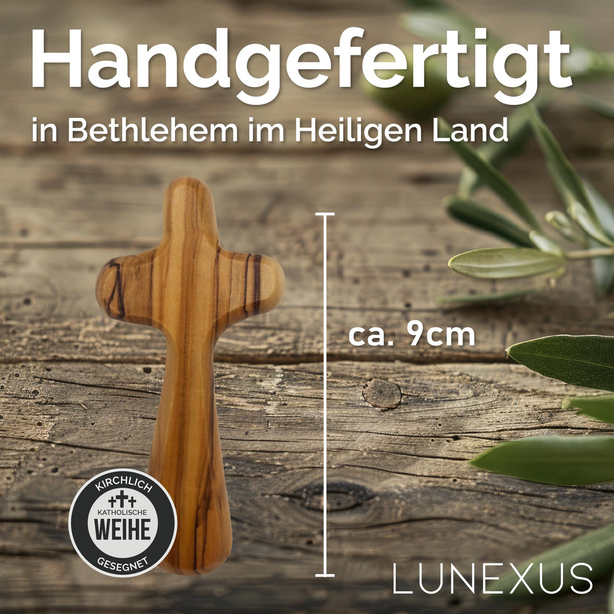 Olive Wood Holding Cross 9 cm from Bethlehem – Blessed in Our Warehouse – view 2