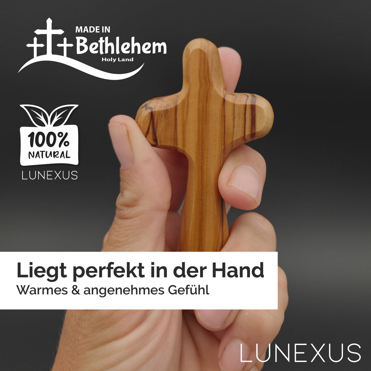 Olive Wood Holding Cross 9 cm from Bethlehem – Blessed in Our Warehouse – view 3