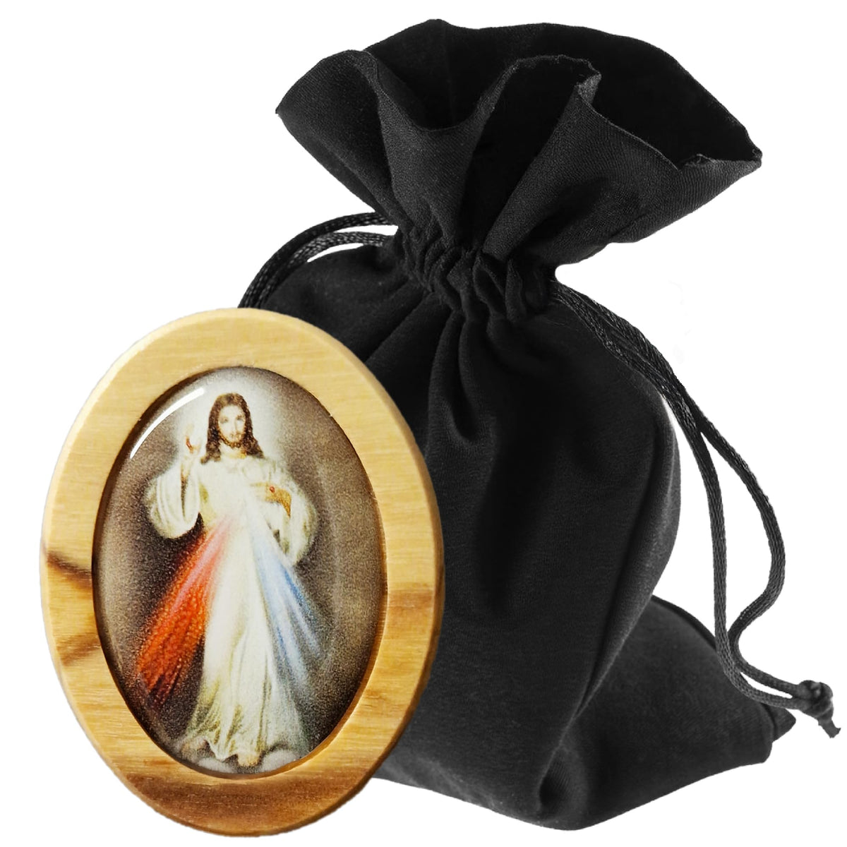 Placa de Jesús para coche de madera de olivo 4 cm – bendecida e imán – vista del producto