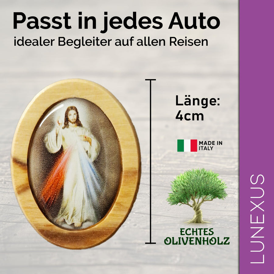 Medaglia Gesù Misericordioso per auto, legno d'ulivo 4 cm – benedetta e con magnete – vista 2