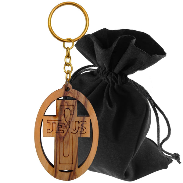 Llavero Jesús Cruz madera de olivo 9 cm – bendecido en nuestro almacén