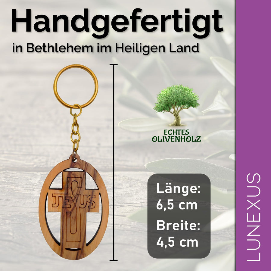 Llavero Jesús Cruz madera de olivo 9 cm – bendecido en nuestro almacén – vista 2