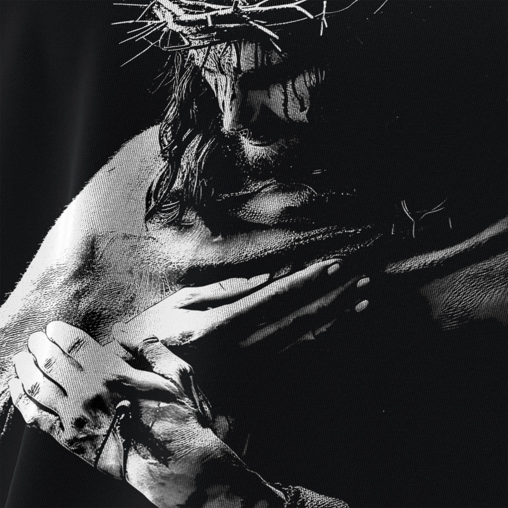 Detailaufnahme des DTF-Drucks beim Jesus Passion Damen T-Shirt – nachhaltige Produktion in Deutschland