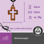 Maße kleiner Kreuzanhänger Olivenholz Bethlehem ca 2x1 cm mit Band