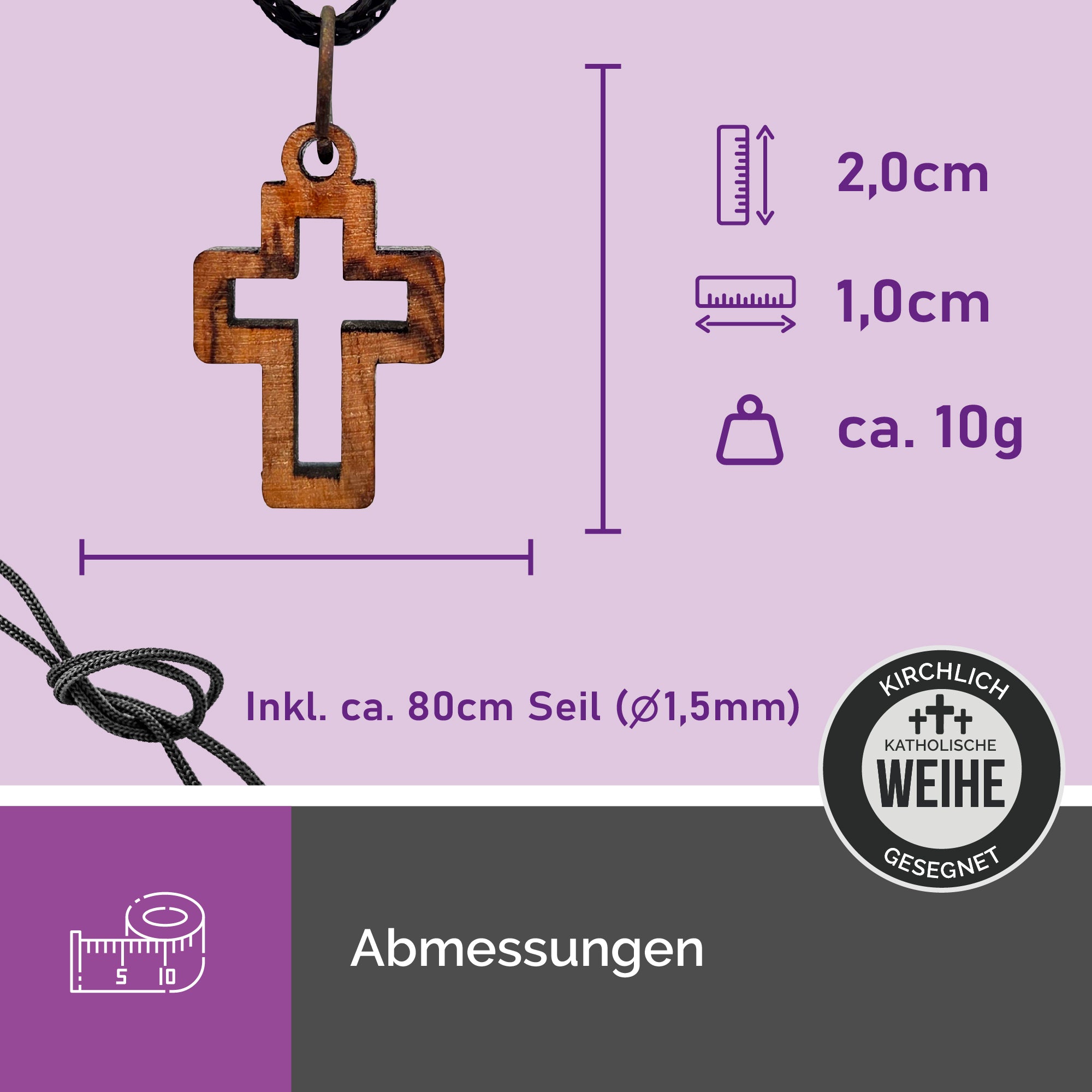 Maße kleiner Kreuzanhänger Olivenholz Bethlehem ca 2x1 cm mit Band