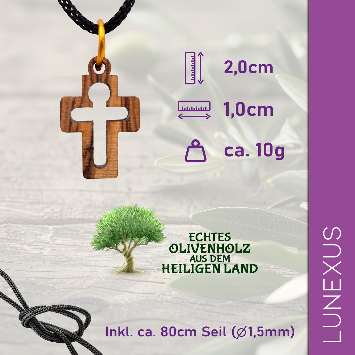 Small Cross Pendant with Figure of Christ, Olive Wood Bethlehem, with Velvet Pouch – view 2