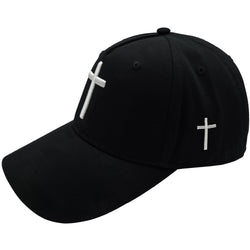 Cross Cap with 3D Embroidery – Adjustable Snapback (Black) – product view