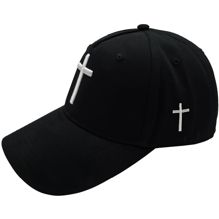 Cross Cap with 3D Embroidery – Adjustable Snapback (Black) – product view