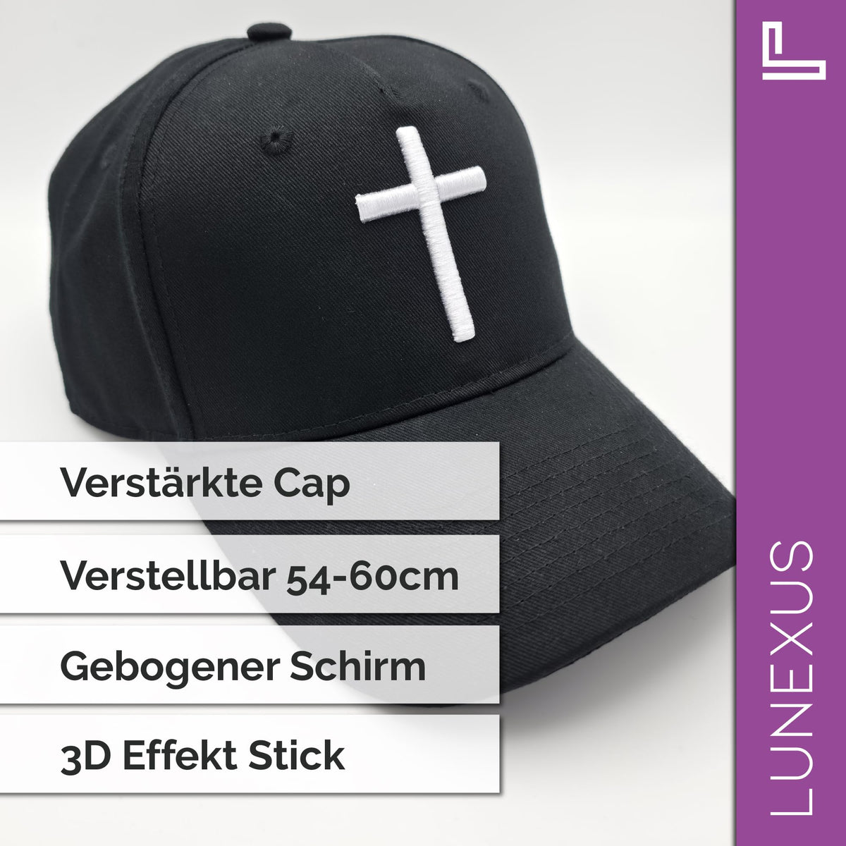 Cappellino con croce ricamata in 3D – snapback regolabile – vista 2