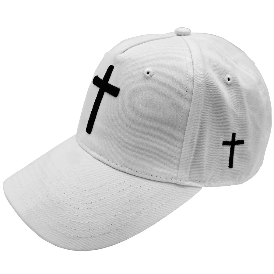 Cross Cap with 3D Embroidery – Adjustable Snapback (White) – product view