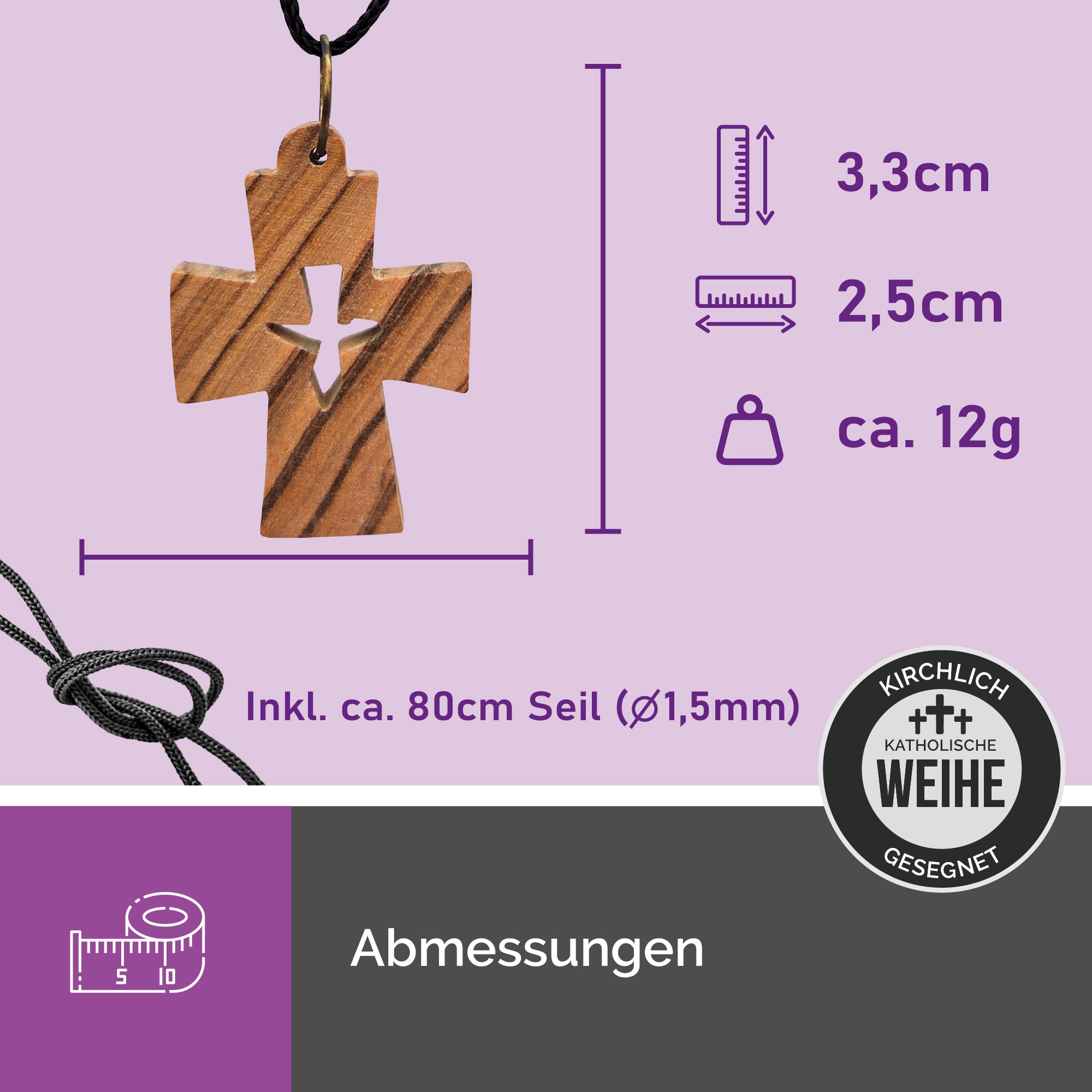maße kreuzanhänger olivenholz halskette taube bethlehem