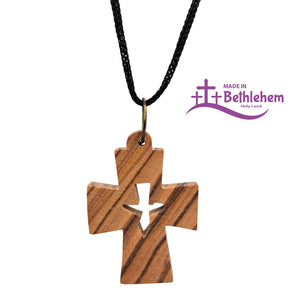 Halskette Kreuz Olivenholz mit Taube – gesegnet, Handarbeit aus Bethlehem