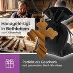 Handarbeit byzantinischer Kreuzanhänger Olivenholz Bethlehem gesegnet mit Zertifikat und Samtbeutel