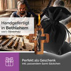 Handarbeit Kreuzanhänger Olivenholz Bethlehem Christusfigur gesegnet mit Zertifikat und Samtbeutel