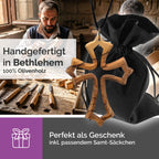 Handarbeit Kreuzanhänger Olivenholz aus Bethlehem mit Segnung und Samtbeutel