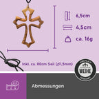 Maße Kreuzanhänger Olivenholz Bethlehem ca 6,5x4,5 cm mit Band