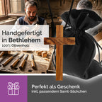 Handarbeit Kreuzanhänger schlicht Olivenholz Bethlehem gesegnet mit Zertifikat und Samtbeutel